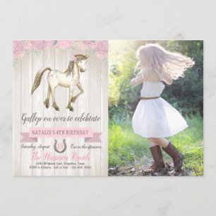 Horse Cowgirl Girls Pony Photo Birthday Party Invitation