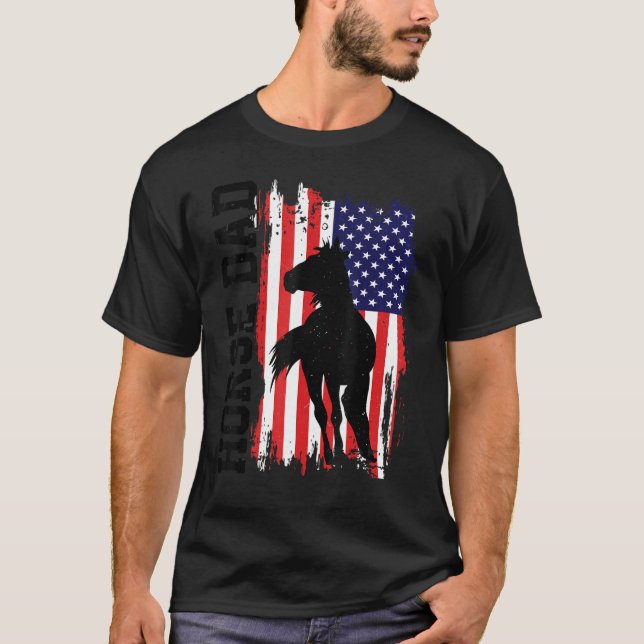 Horse Dad American Flag Like A Regular Dad But Coo T-Shirt (Front)