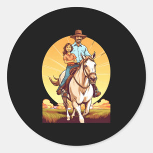 Horse Dad Father Daughter Horseback Riding Father' Classic Round Sticker