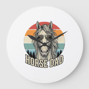 Horse Dad Vintage Sunset Engraving Vector Design_1 Large Clock