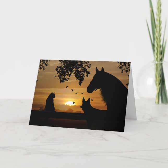 Horse Dog Cat Birds Blank  Card (Front)