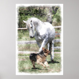 HORSE & DOG PLAY WATERCOLOR POSTER