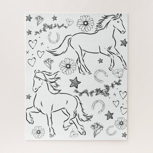 Horse Doodle Colour Me In    Jigsaw Puzzle (Vertical)