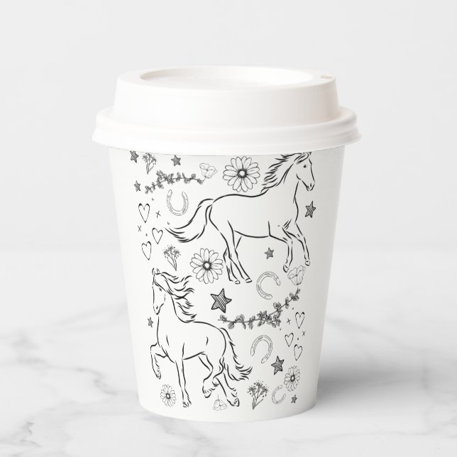Horse Doodle Colour Me In    Paper Cups (Front)