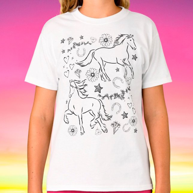 Horse Doodle Colour Me In  T-Shirt (Creator Uploaded)