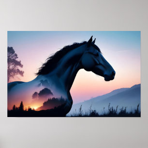Horse Double Exposure Animal Nature Wilderness Art Poster
