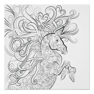 horse drawing adult colouring poster