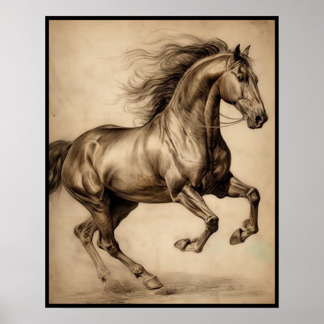Horse drawing, charcoal pencil poster (Front)