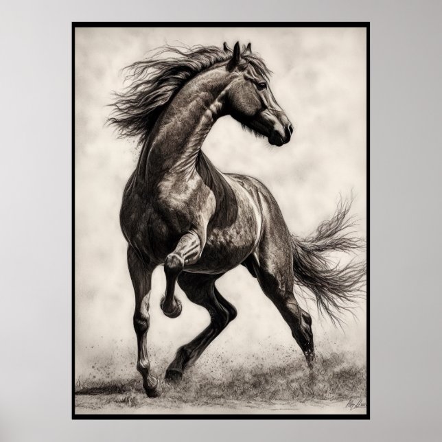 Horse drawing, charcoal pencil poster (Front)