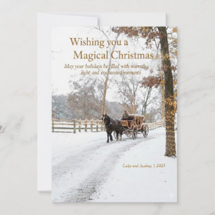 Horse Drawn Carriage w/lights In The Snow Design Holiday Card