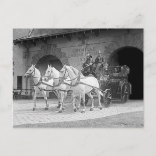 Horse-Drawn Fire Engine, 1922 Postcard