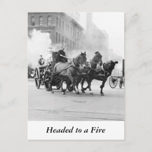 Horse Drawn Fire Engine, early 1900s Postcard