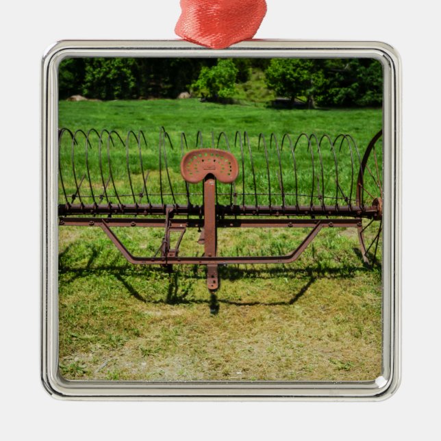Horse Drawn Hay Rake Metal Tree Decoration (Front)