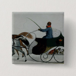 Horse Drawn Sleigh 15 Cm Square Badge