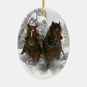 horse drawn sleigh christmas ceramic tree decoration