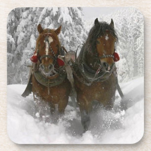 horse drawn sleigh christmas coaster