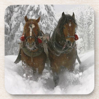 horse drawn sleigh christmas coaster