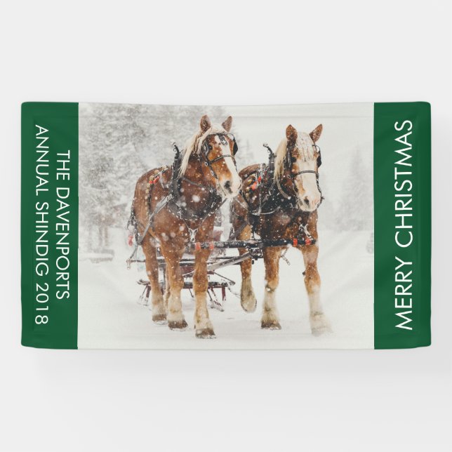 Horse Drawn Sleigh Christmas Scene Banner (Horizontal)