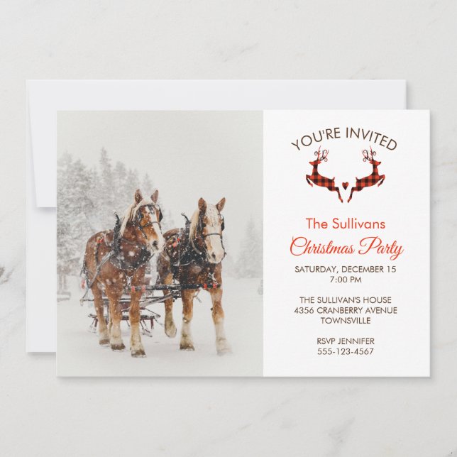 Horse Drawn Sleigh Christmas Scene Invitation (Front)