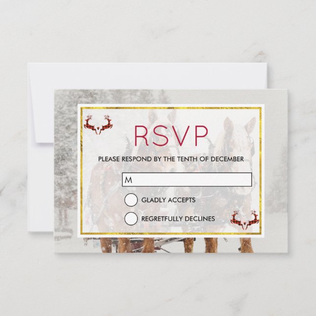 Horse Drawn Sleigh Christmas Scene RSVP Invitation (Front)