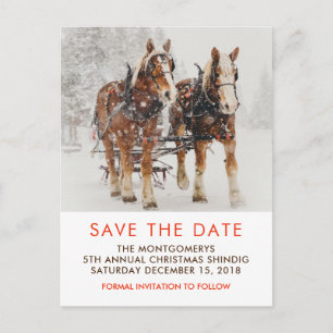 Horse Drawn Sleigh Christmas Scene Save the Date Postcard