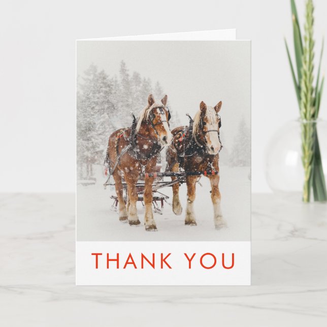 Horse Drawn Sleigh Christmas Scene Thank You Card (Front)