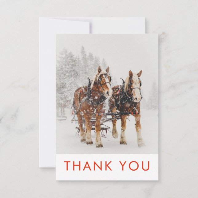 Horse Drawn Sleigh Christmas Scene Thank You Card (Front)