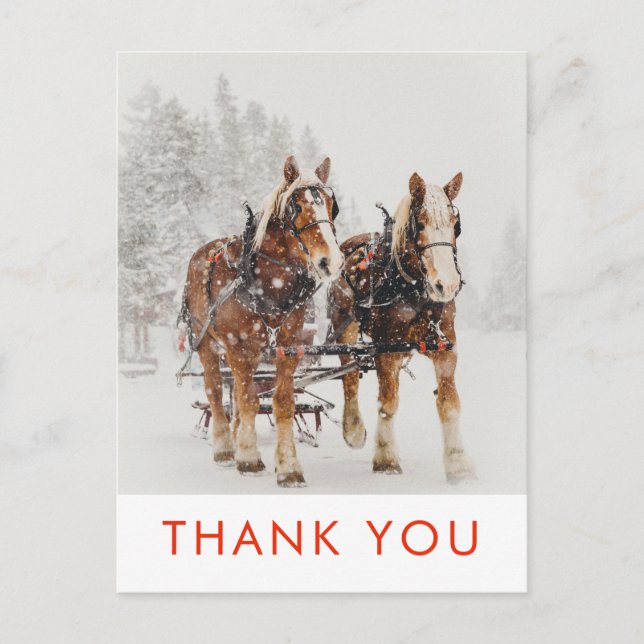 Horse Drawn Sleigh Christmas Scene Thank You Postcard (Front)