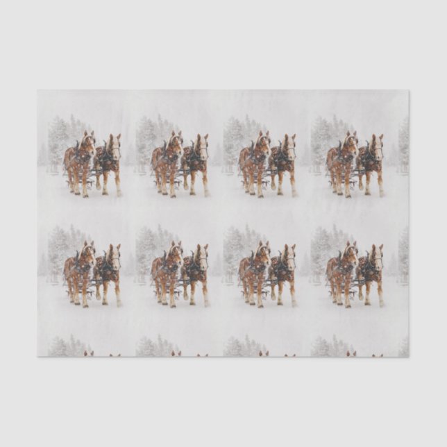 Horse Drawn Sleigh Christmas Scene Tissue Paper (Front)