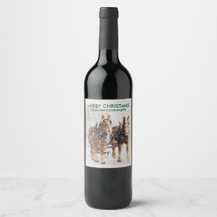Horse Drawn Sleigh Christmas Scene Wine Label