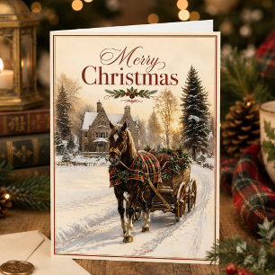 Horse Drawn Sleigh Country Christmas Card