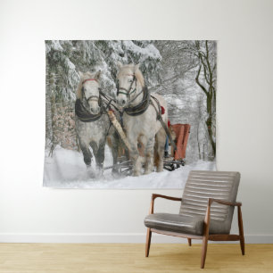 Horse drawn Sleigh Ride Tapestry