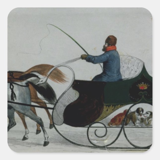 Horse Drawn Sleigh Square Sticker (Front)