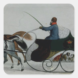 Horse Drawn Sleigh Square Sticker