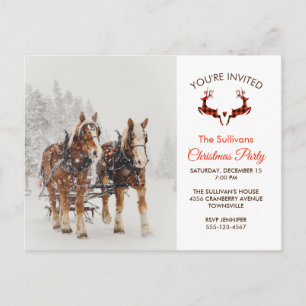 Horse Drawn Sleigh Winter Christmas Party Postcard