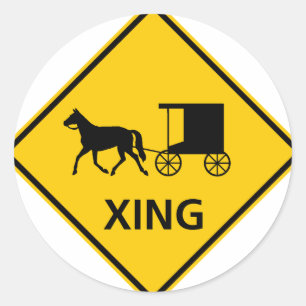 Horse-drawn Vehicle Crossing Highway Sign Classic Round Sticker