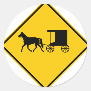 Horse-drawn Vehicle Traffic Highway Sign Classic Round Sticker
