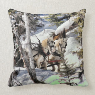Horse Drawn Wintery Sleigh Ride Cushion