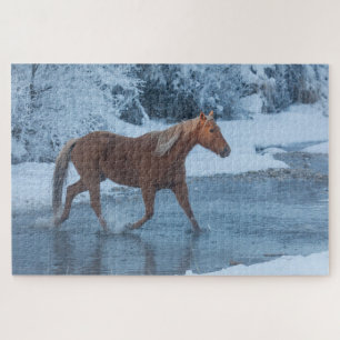 Horse Drive in Winter on Hideout Ranc Jigsaw Puzzle