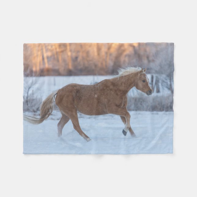 Horse Drive in Winter on Hideout Ranch Fleece Blanket (Front (Horizontal))