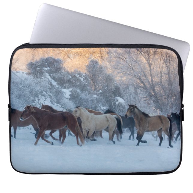 Horse Drive in Winter on Hideout Ranch Laptop Sleeve (Front)
