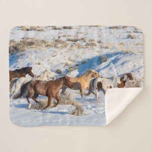 Horse Drive in Winter on Hideout Ranch Sherpa Blanket