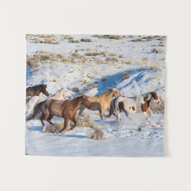 Horse Drive in Winter on Hideout Ranch Tapestry (Front (Horizontal))