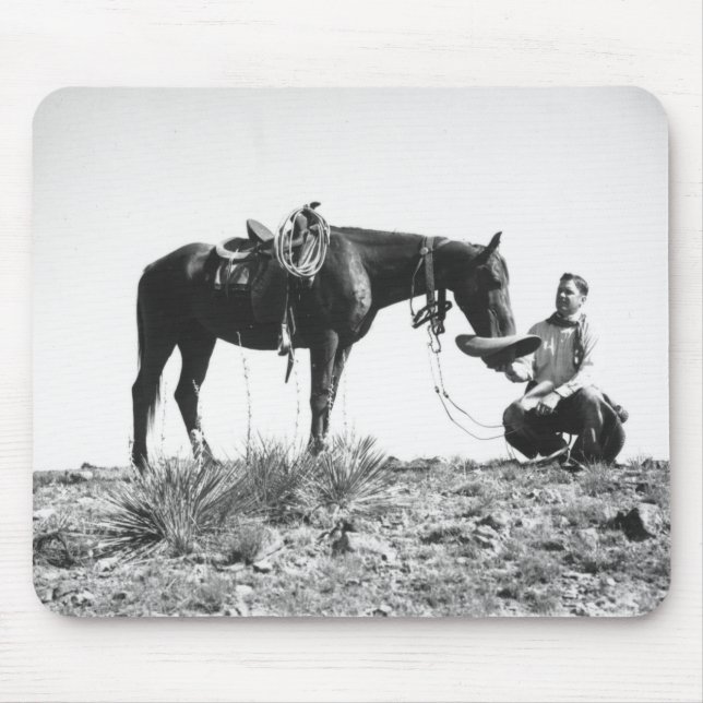 Horse eating from a cowboy's hat. mouse mat (Front)