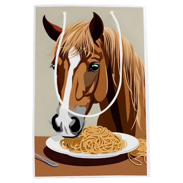 horse eating spaghetti  medium gift bag (Front)