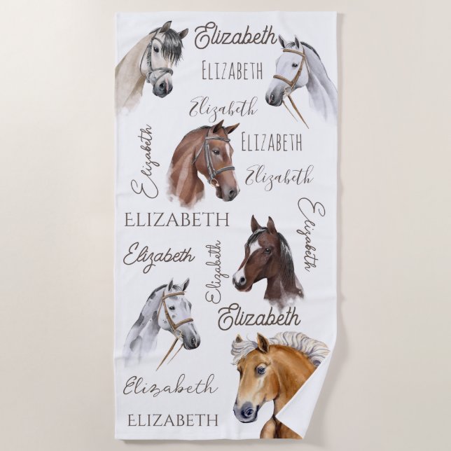 Horse equestrian gifts for girls personalised name beach towel (Front)