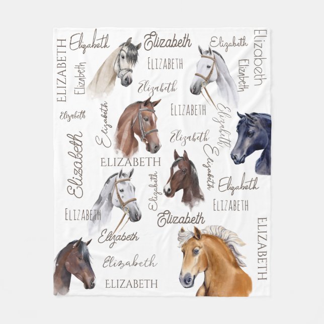 Horse equestrian gifts for girls personalised name fleece blanket (Front)