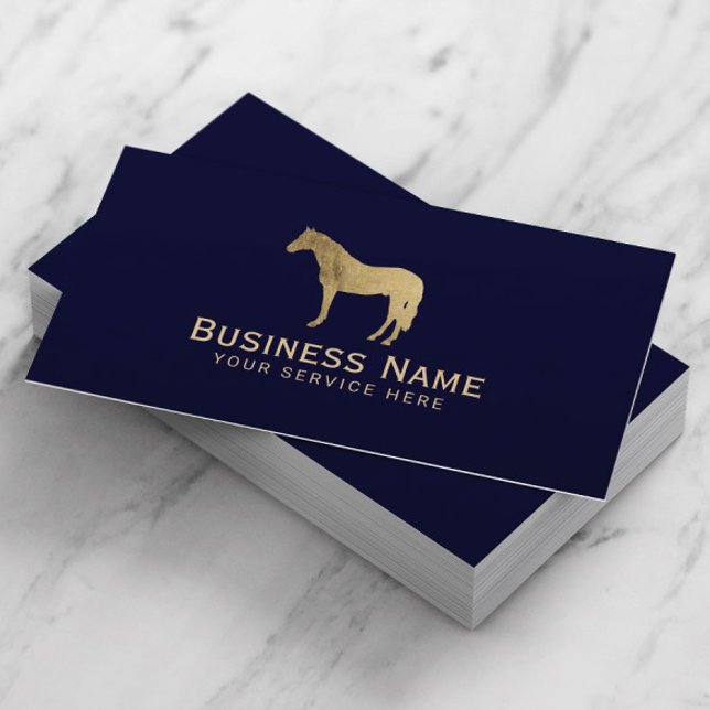 Horse Equestrian Horseback Riding Equine Navy Gold Business Card (Creator Uploaded)
