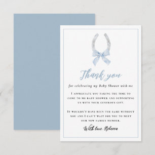 Horse Equestrian Modern Blue Boy Baby Shower Thank You Card