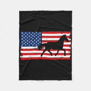 Horse Equestrian Us Flag Vintage Warm Blood Dressa Fleece Blanket